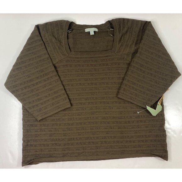 Ryegrass Womens Military Green Textured Knit Pattern Square Neck Sweater Size 3X - Picture 1 of 4